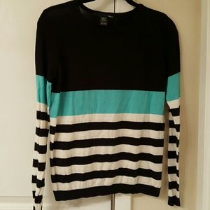 Teal, black and white Strip Sweater