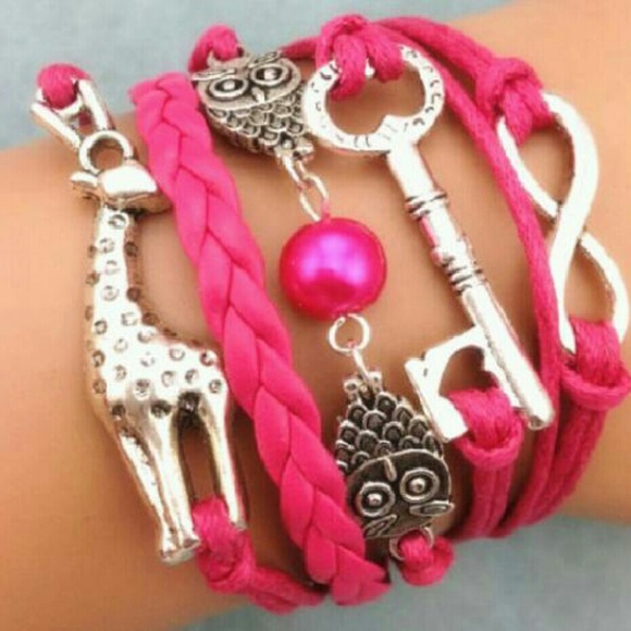 Leather Hot Pink Infinity Charm Bracelet New!