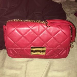 Red leather shoulder bag