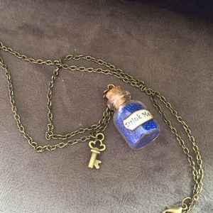 Blue "Drink Me" Alice bottle necklace
