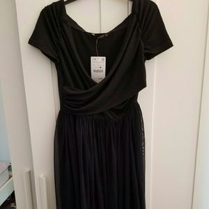 Black zara dress with tulle skirt L