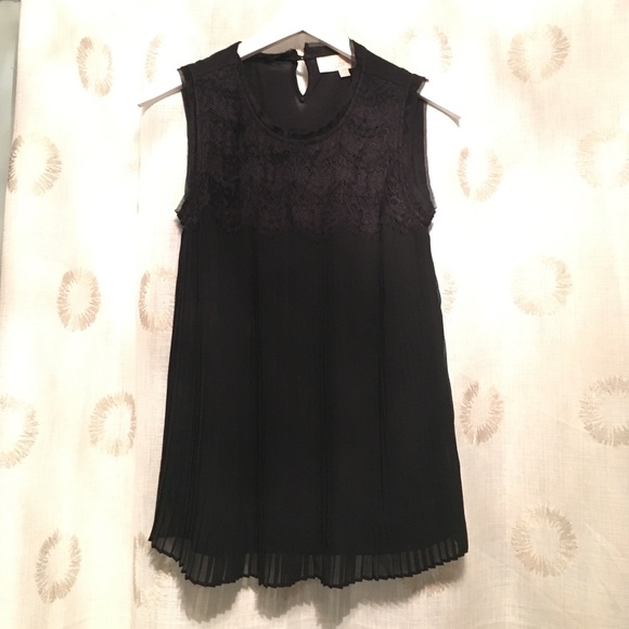 Ann Taylor Loft Black Lace and Pleated Tank Top