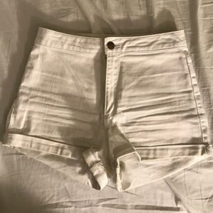 High wasted white denim shorts