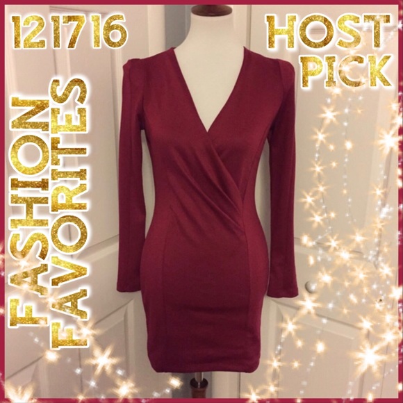 Lulu's Deep V Long Sleeve Red Dress. Size L. NWOT