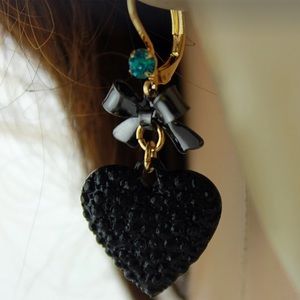 Betsey Johnson black textured heart earrings