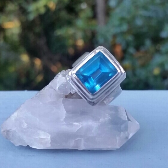 SOLD Silver Sajen Blue Topaz Emerald Cut Ring