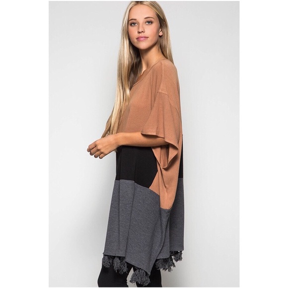 Renee' Color Block Poncho - tan - Picture 2 of 4