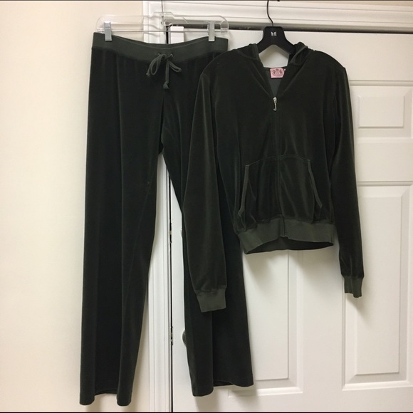 Juicy Couture Pants - Juicy Couture dark green track suit hoodie & pants