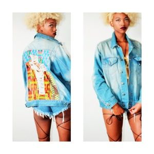 Forever 21 denim Jacket with kente detail added