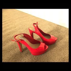 Red Steve Madden open toe heals