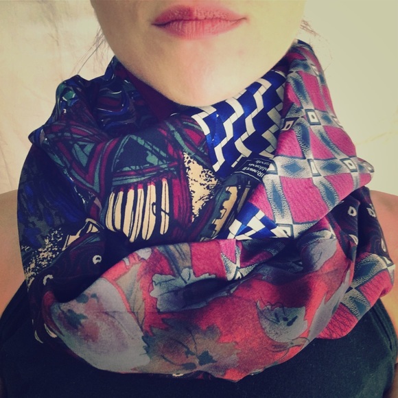 Red white green and blue silk infinity scarf