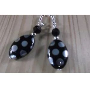 Handmade Spotted Jet Czech Glass Dangle Earrings