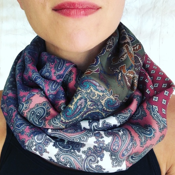 Vintage silk Paisley hippie infinity scarf