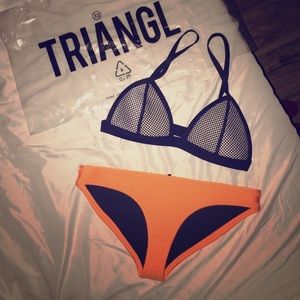 Triangl neoprene bikini orange mesh top
