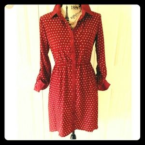 Medium burgundy polka dot dress high low