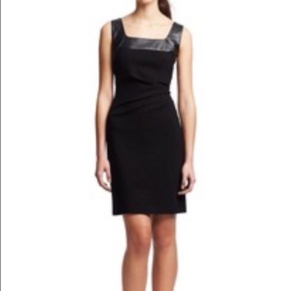 Faux Leather Trim Little Black Dress