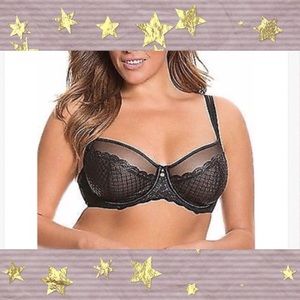✨SALE Cacique Black Sheer Illusion Bra 46DDD, NWOT