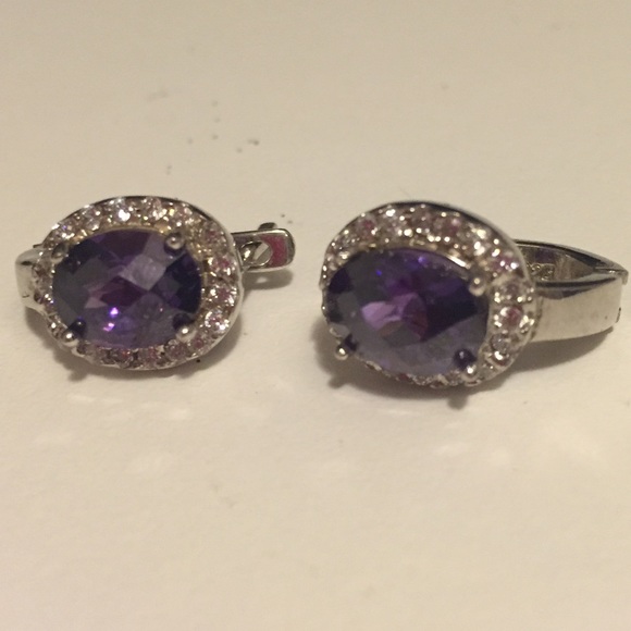 Purple drop earrings with small rhinestone accents