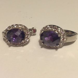 Purple drop earrings with small rhinestone accents