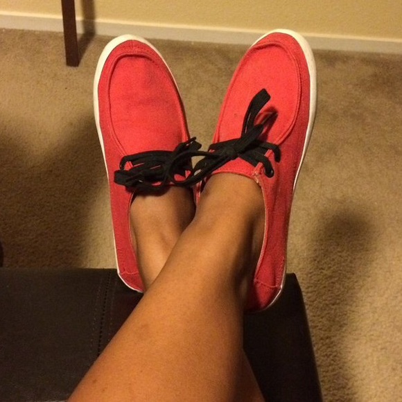 Red Vans Boat Surf Sliders Shoes