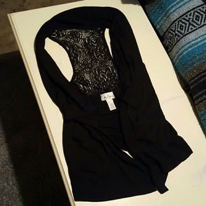 Black cotton vest with racerback lace