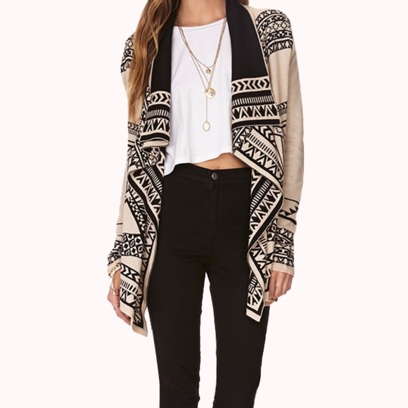 Tribal-print Drape Cardigan
