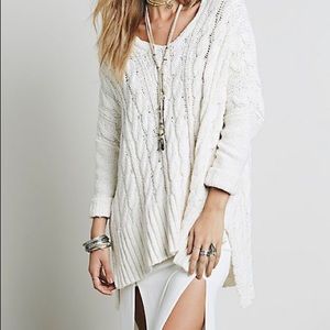 NWT cream free people easy cable v sweater