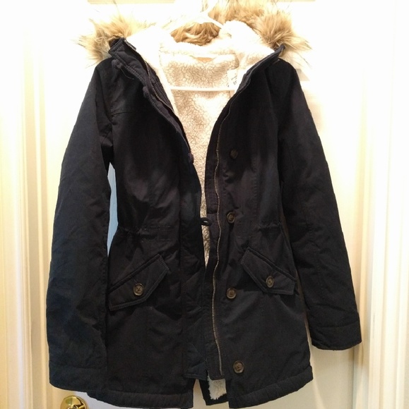 hollister navy parka