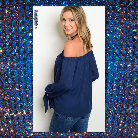 ‼️1HR SALE🆕Navy Boho Chiffon Off Shoulder Tunic - Picture 3 of 3