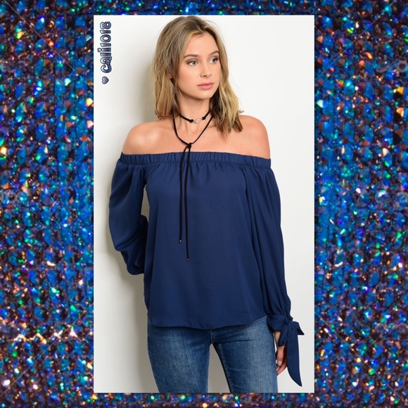‼️1HR SALE🆕Navy Boho Chiffon Off Shoulder Tunic - Picture 2 of 3