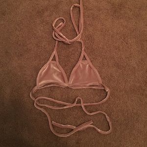 Nude velvet cross bikini top