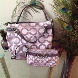 COACH OP ART PURPLE BROOKE PURSE & WRISTLET SET
