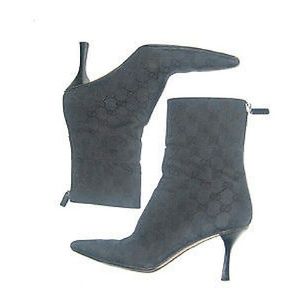 Authentic Gucci Black Canvas Zip Boots 117028 8B