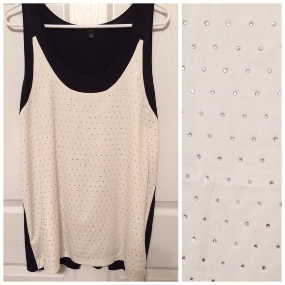 NWOT Ann Taylor Black and White Rhinestone Tank