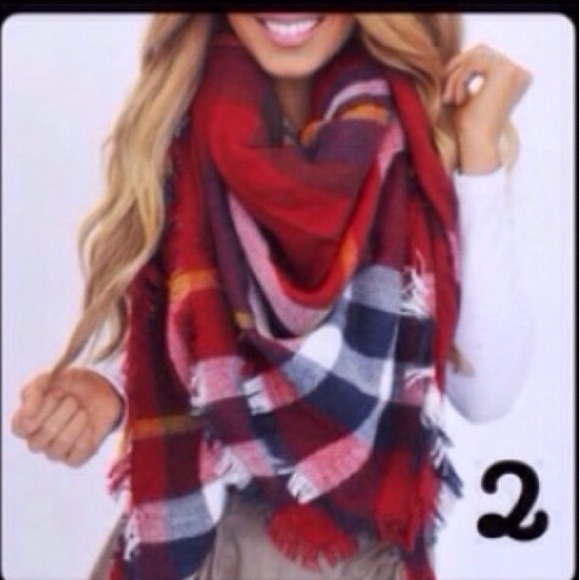 Pink Red Mtrd Plaid Blanket Tartan Oversized Scarf - Picture 3 of 3