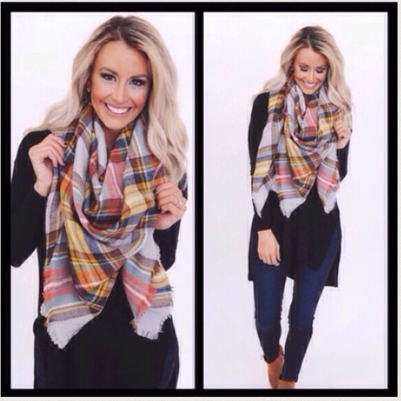 ❤️LAST❤️  Oversized Plaid Tartan Blanket Red Scarf - Picture 3 of 4