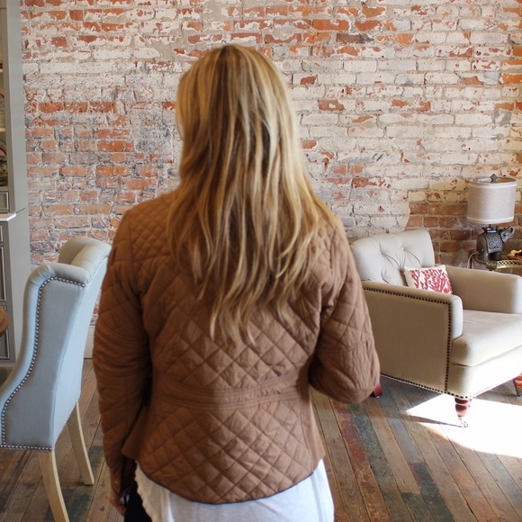 Camel quilted puffer jacket with brown suede trim - Picture 3 of 3