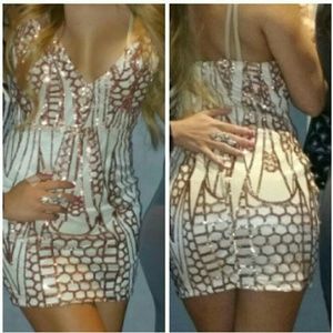 Sleeveless Sequin Deep V Neck Bodycon Club Dress