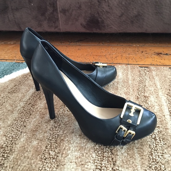JustFab Black Pumps w/ Gold Buckle