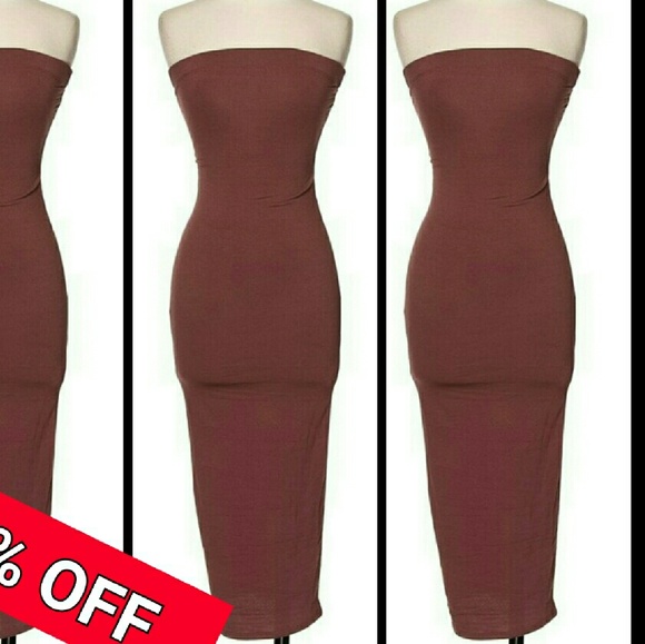 Mauve Strapless midi dress