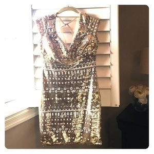 Gold shimmer cocktail dress by Sequin Hearts