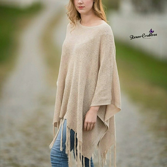Cream Tassel Sweater Poncho