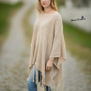 Cream Tassel Sweater Poncho