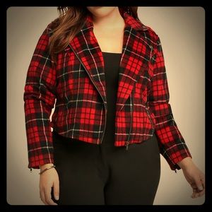 NWT Torrid Red Plaid Cropped Moto Jacket
