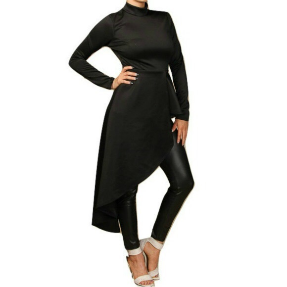 Long Sleeve Mock Neck Side Cascade Peplum Top