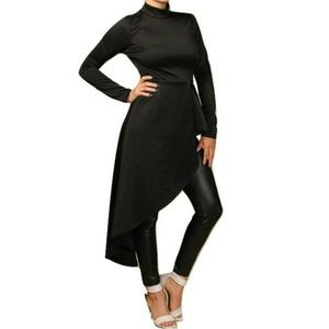 Long Sleeve Mock Neck Side Cascade Peplum Top