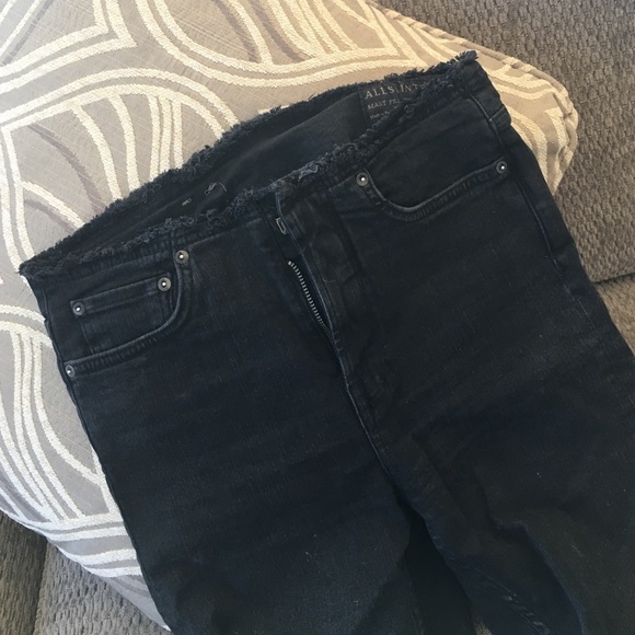 All Saints Frayed Waistband Black Jeans sz 28