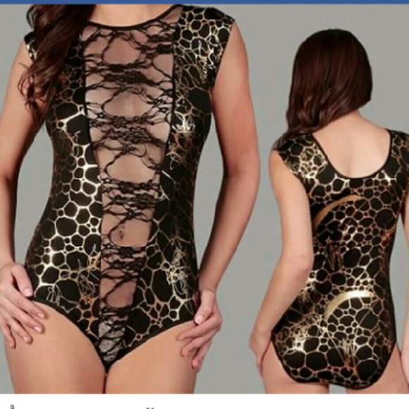 Black and gold bodysuit