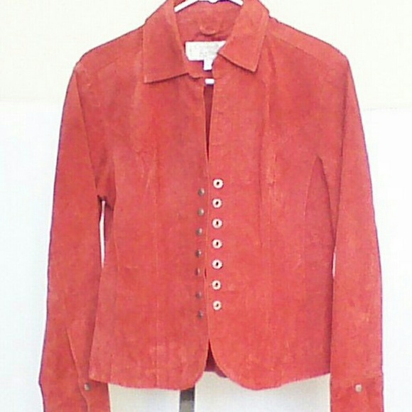 Salmon color suede waist leather jacket