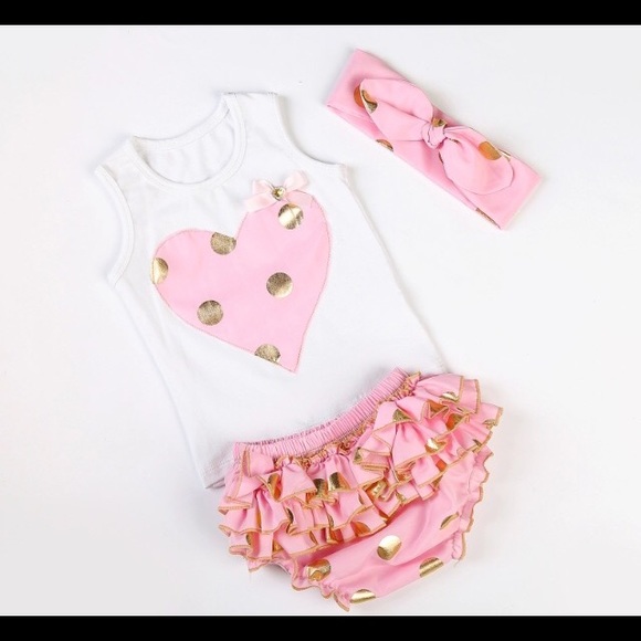 Girl's Pink Heart with Gold Polka Dot Outfit